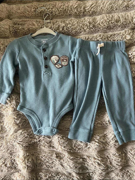 Carter's Other - Carter's Light Blue Waffle Henley Bodysuit and Pants Set